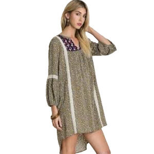 Umgee Boho Baby Doll Tunic Floral Size L Lace Bohemian Hippie Festival‎ Dress